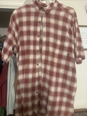 Patagonia Men's Short-Sleeve Plaid Button-Down in Rust and Cream
